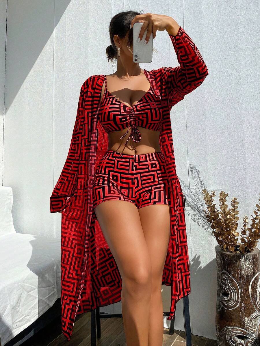 Conjunto Praia Geometric Chic 3 Peças