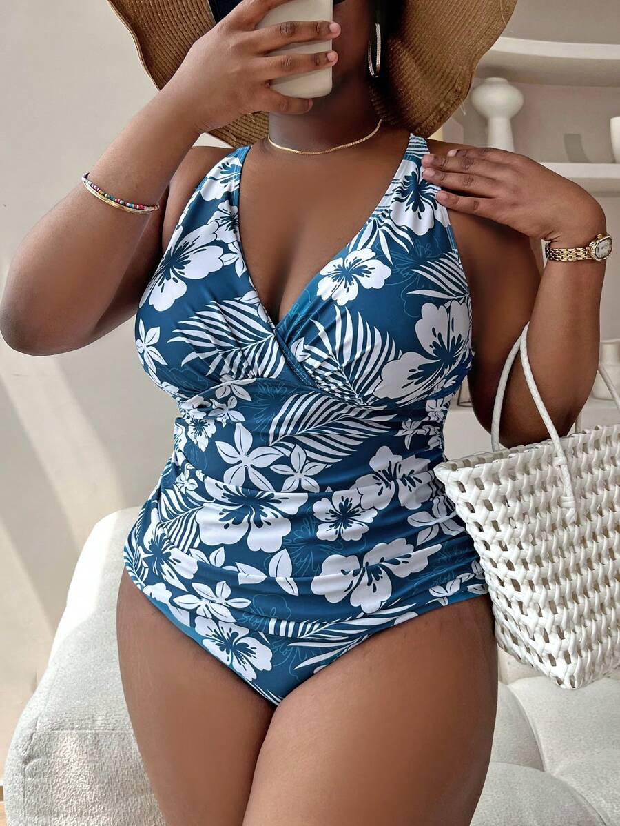 Maiô Estampa Floral com Decote Transpassado