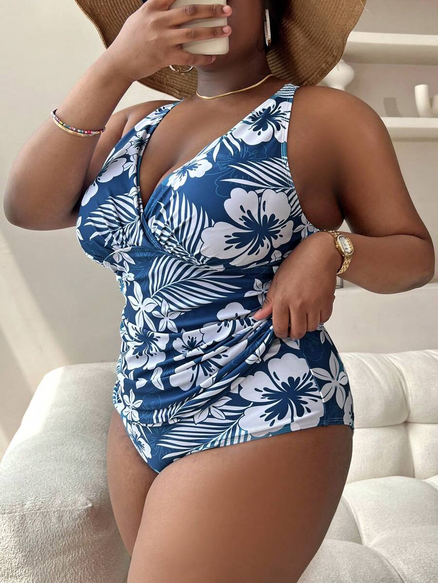 Maiô Estampa Floral com Decote Transpassado