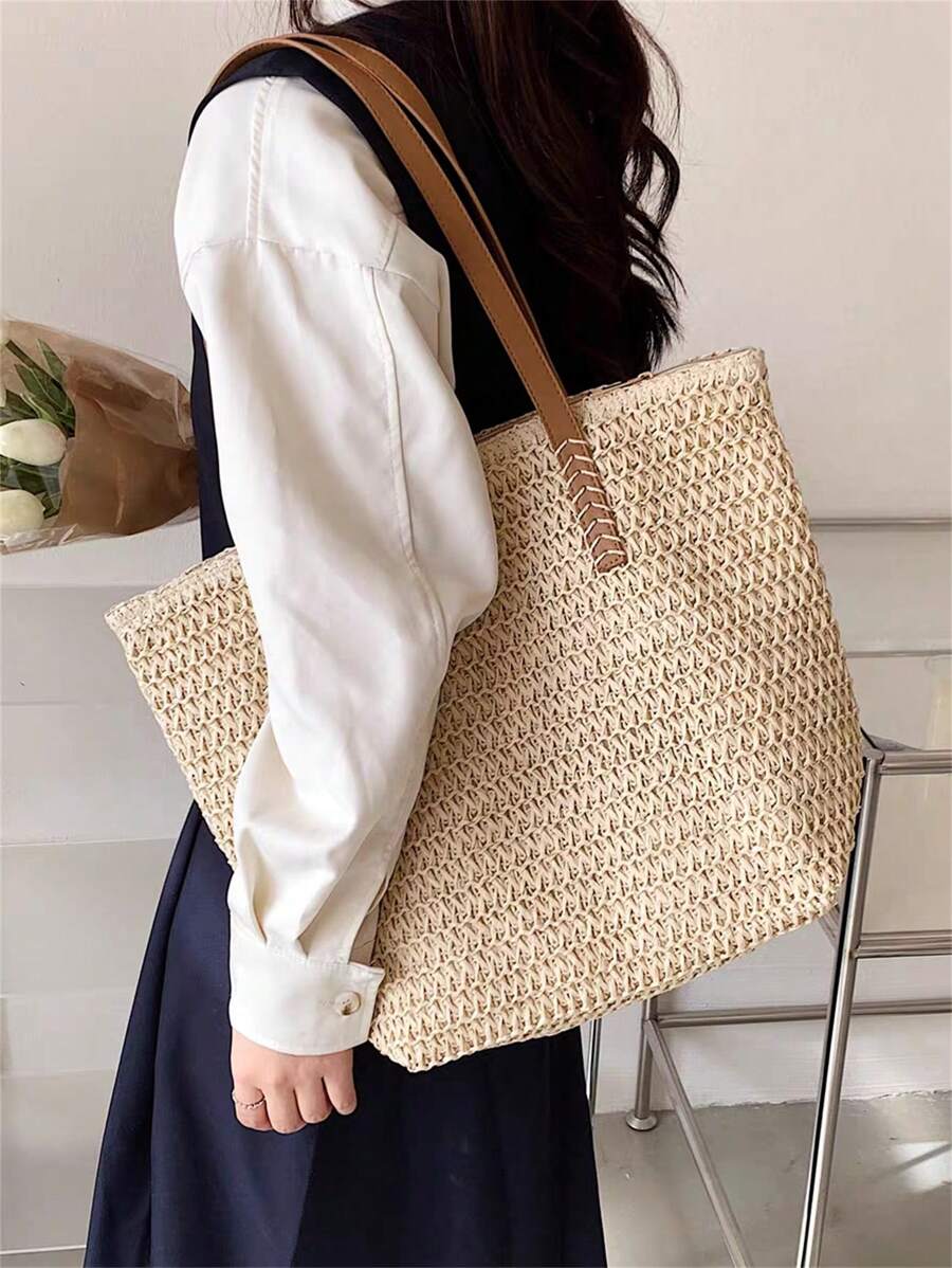 Bolsa Shopper em Palha com Alça de Ombro