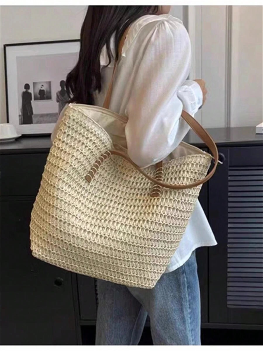 Bolsa Shopper em Palha com Alça de Ombro