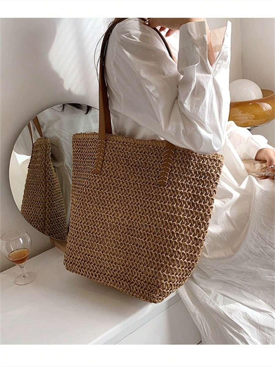 Bolsa Shopper em Palha com Alça de Ombro