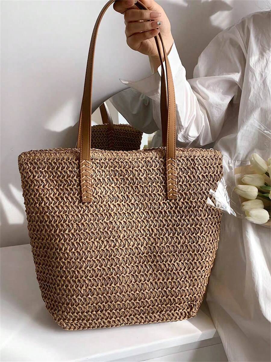 Bolsa Shopper em Palha com Alça de Ombro