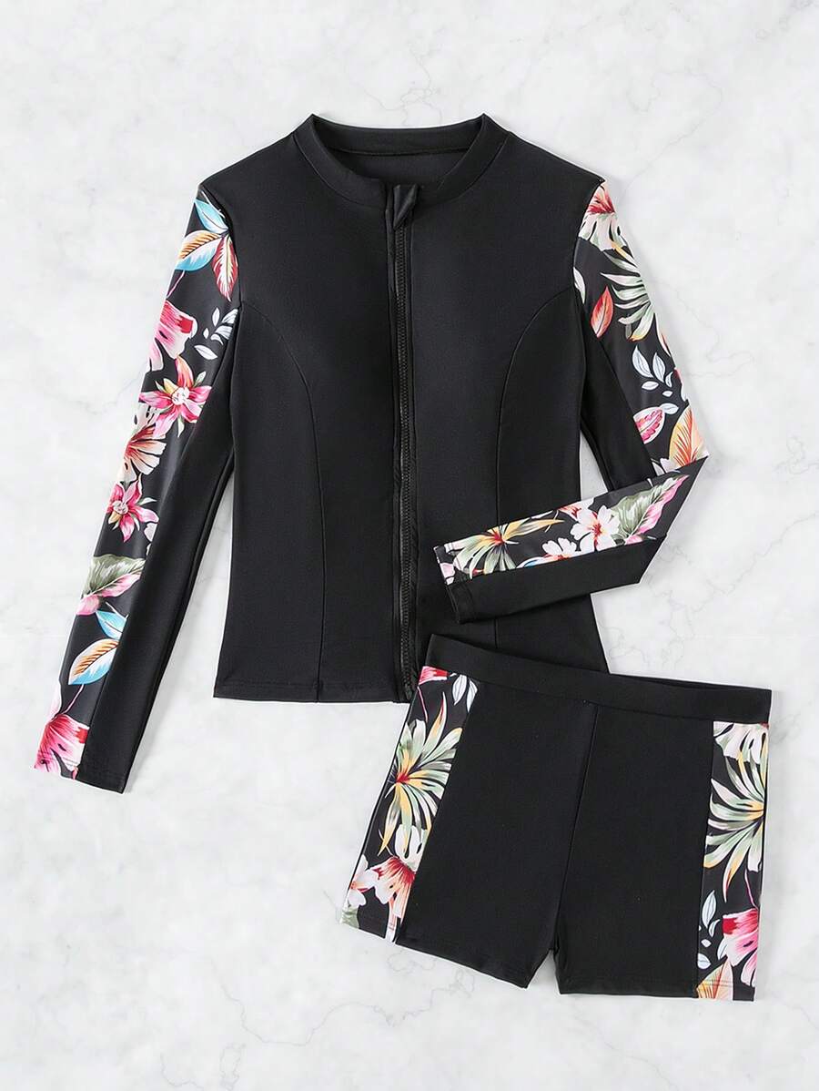 Conjunto Com Detalhes Florais UV Protection