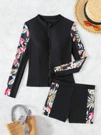 Conjunto Com Detalhes Florais UV Protection