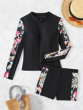Conjunto Com Detalhes Florais UV Protection