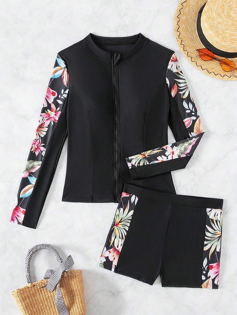 Conjunto Com Detalhes Florais UV Protection