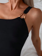 Maiô Ombro Único com Detalhe Dourado