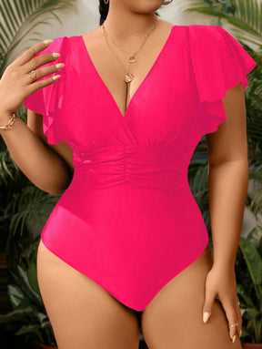 Maiô Preto Plus Size com Manga Borboleta