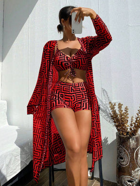 Conjunto Praia Geometric Chic 3 Peças