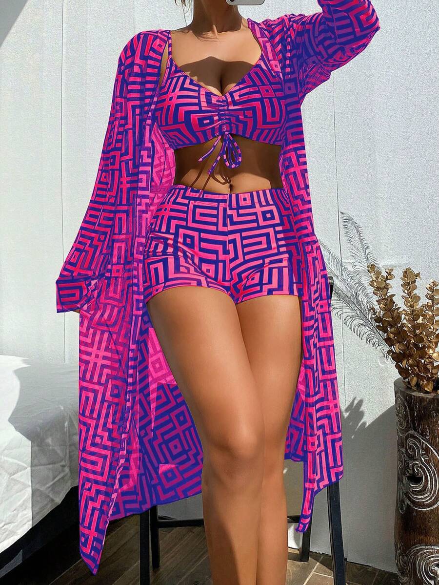 Conjunto Praia Geometric Chic 3 Peças