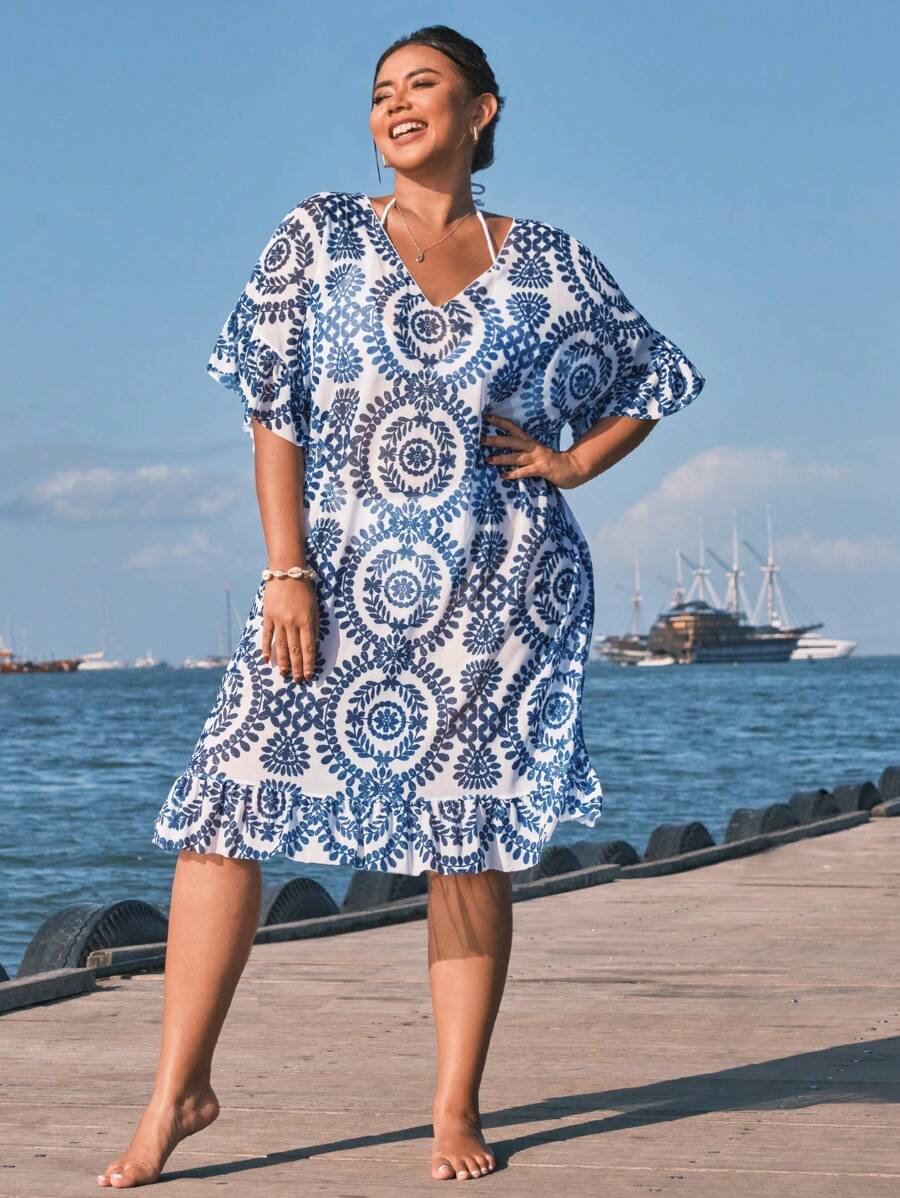 Saída de Praia com Babados Plus Size