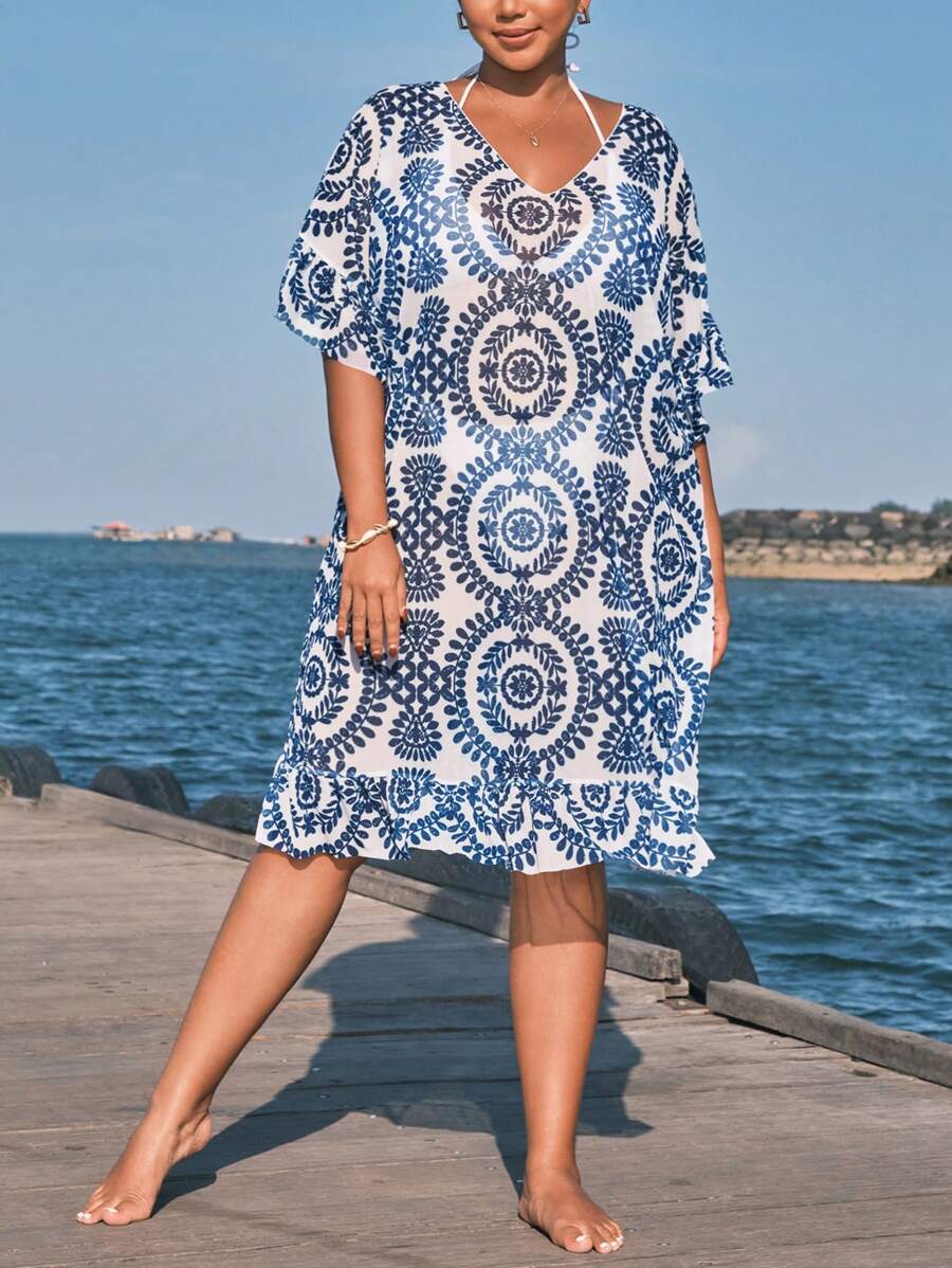 Saída de Praia com Babados Plus Size