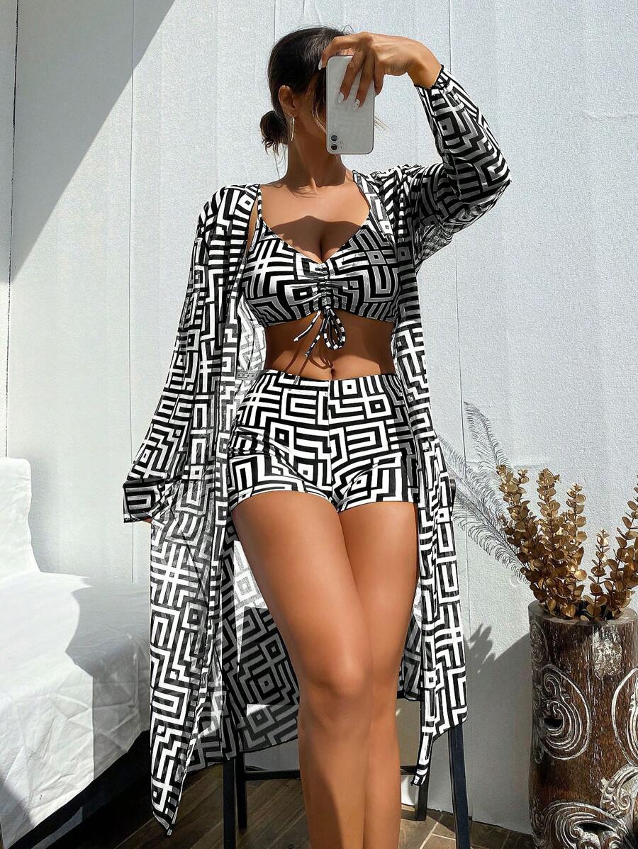 Conjunto Praia Geometric Chic 3 Peças