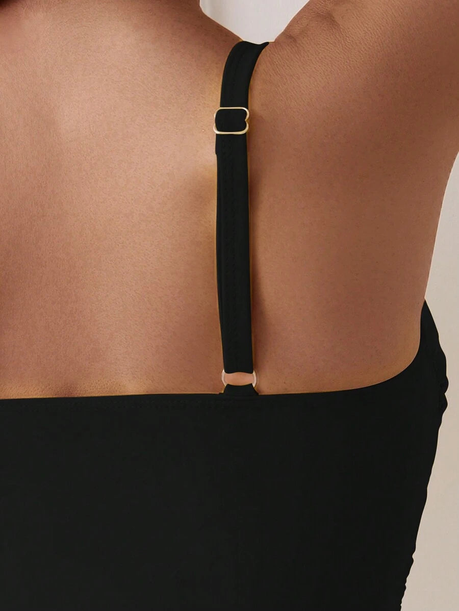Maiô Tankini Amarelo com Estampa de Coqueiros