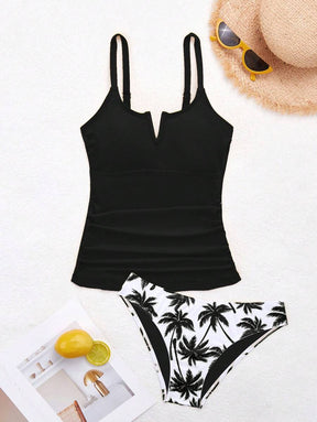 Maiô Tankini Amarelo com Estampa de Coqueiros