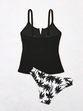 Maiô Tankini Amarelo com Estampa de Coqueiros