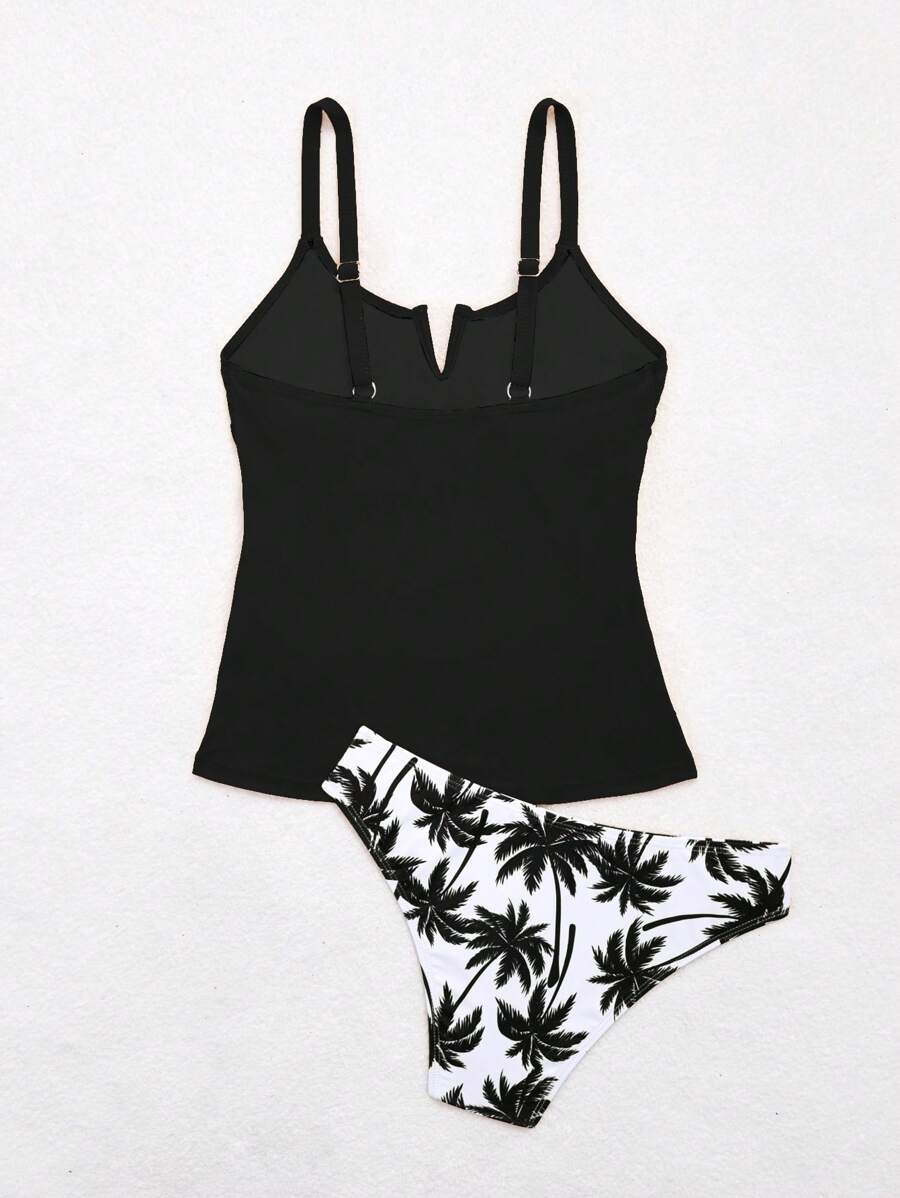Maiô Tankini Amarelo com Estampa de Coqueiros