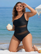 Maiô Plus Size One Shoulder Mesh
