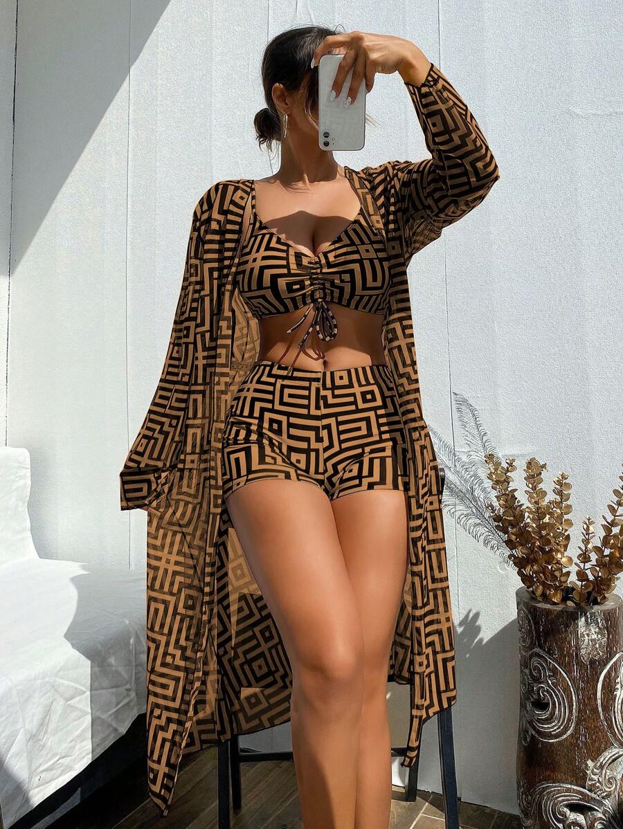 Conjunto Praia Geometric Chic 3 Peças