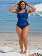 Maiô Plus Size One Shoulder Mesh