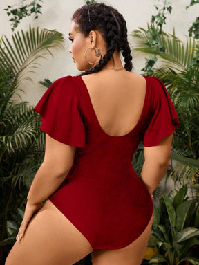 Maiô Preto Plus Size com Manga Borboleta