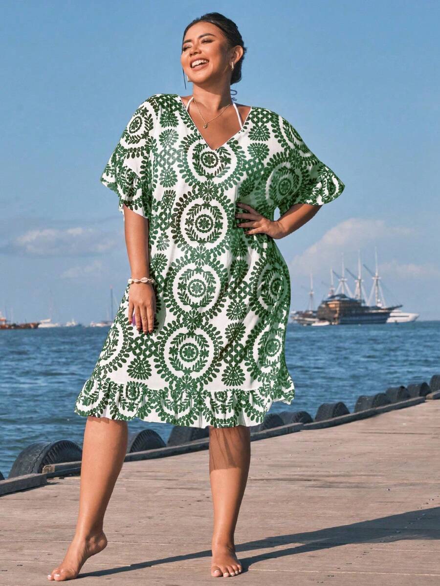 Saída de Praia com Babados Plus Size