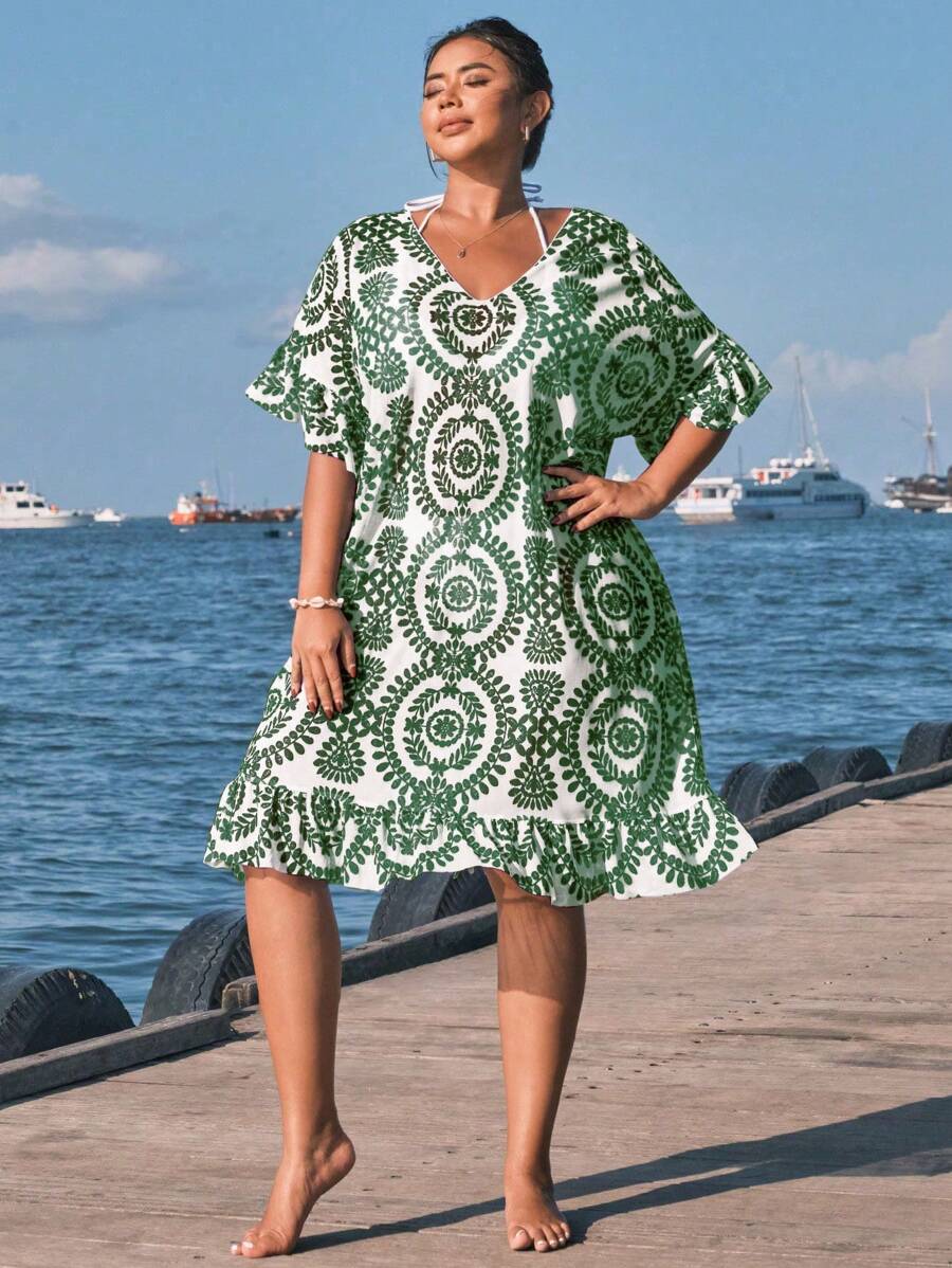 Saída de Praia com Babados Plus Size