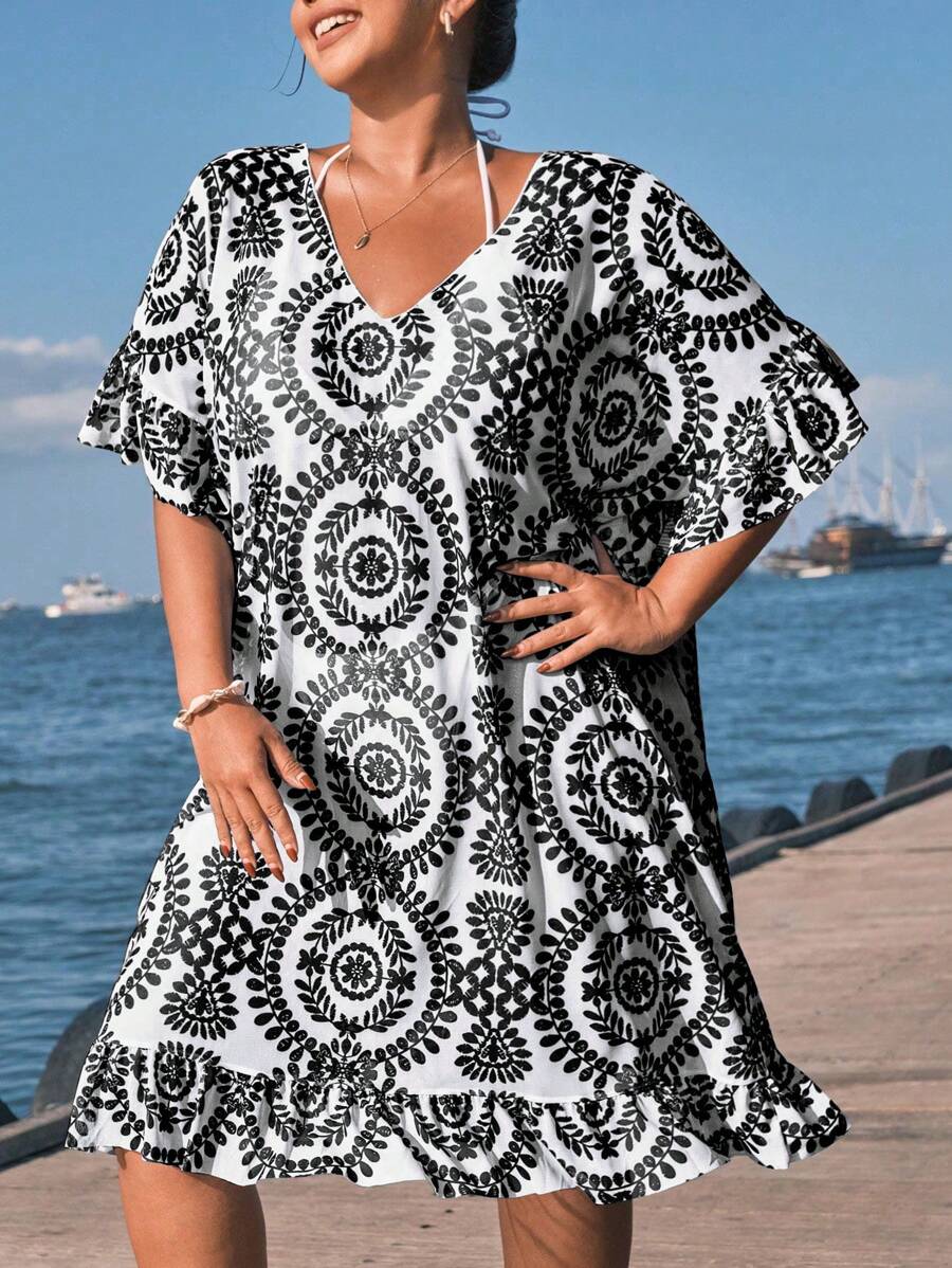 Saída de Praia com Babados Plus Size