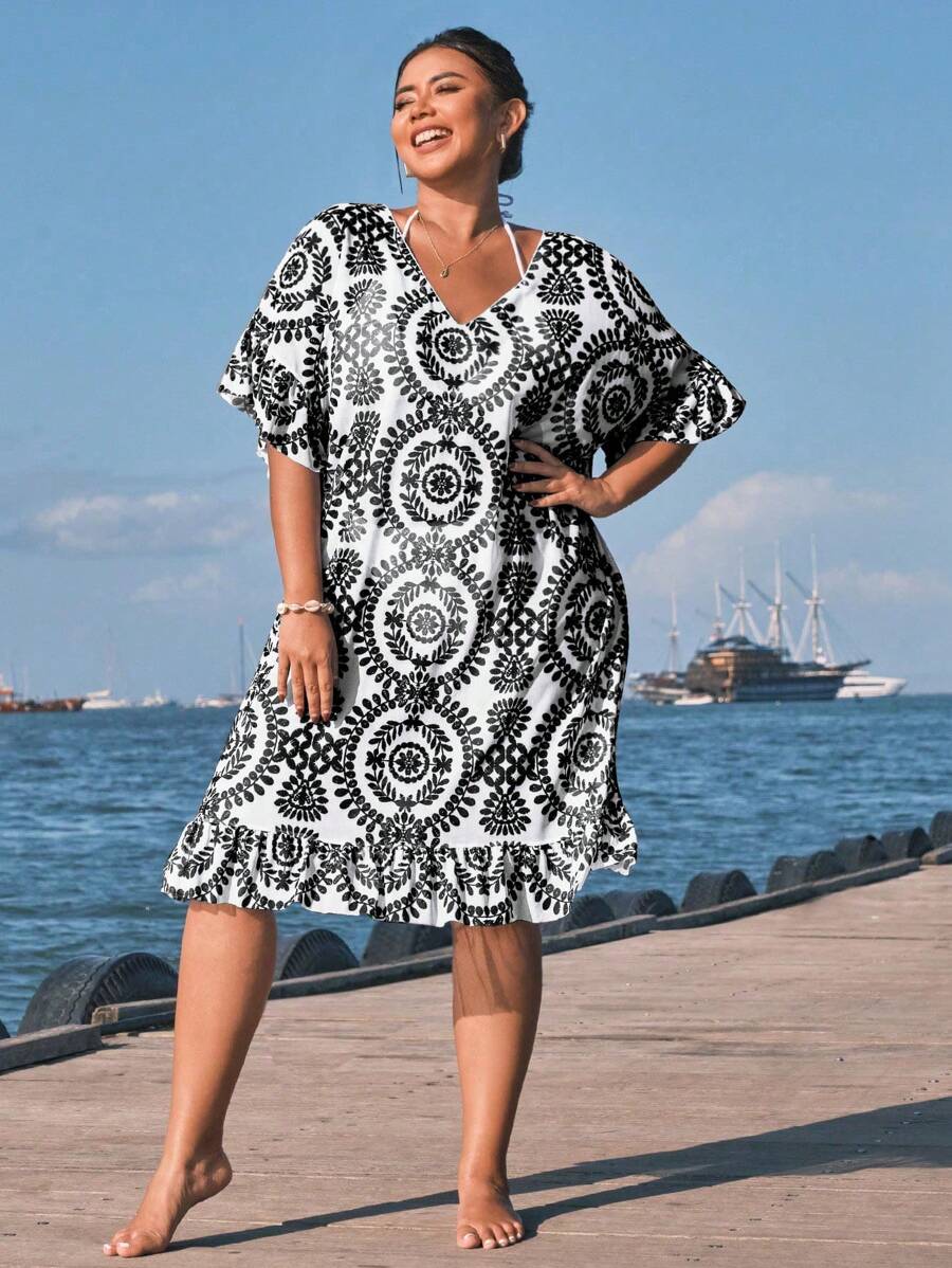 Saída de Praia com Babados Plus Size