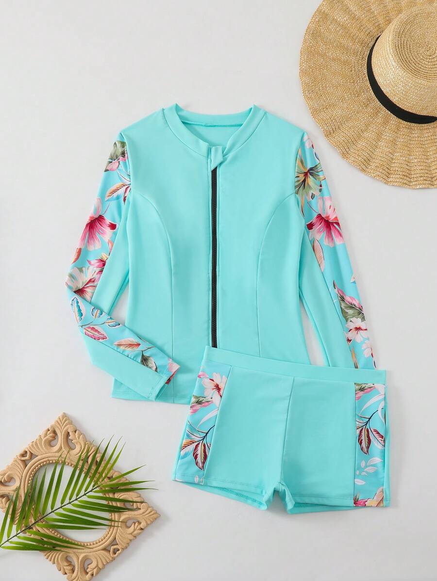 Conjunto Com Detalhes Florais UV Protection