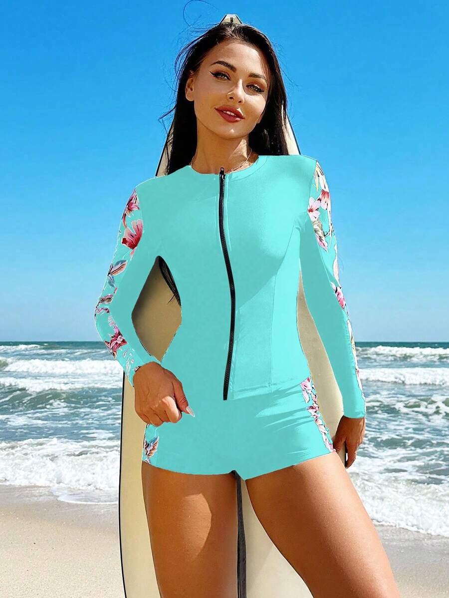 Conjunto Com Detalhes Florais UV Protection