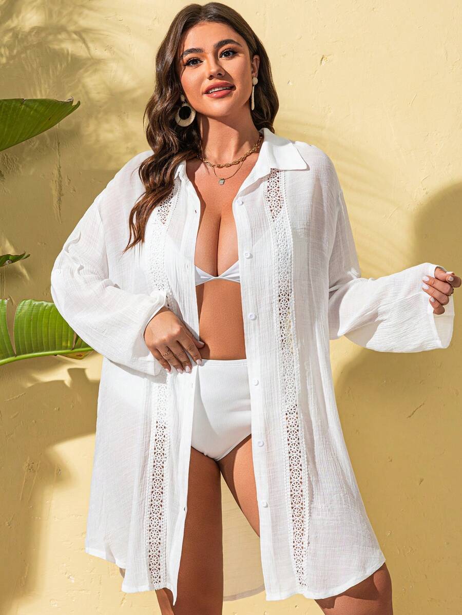 Saída de Praia Camisa Rendada Longa
