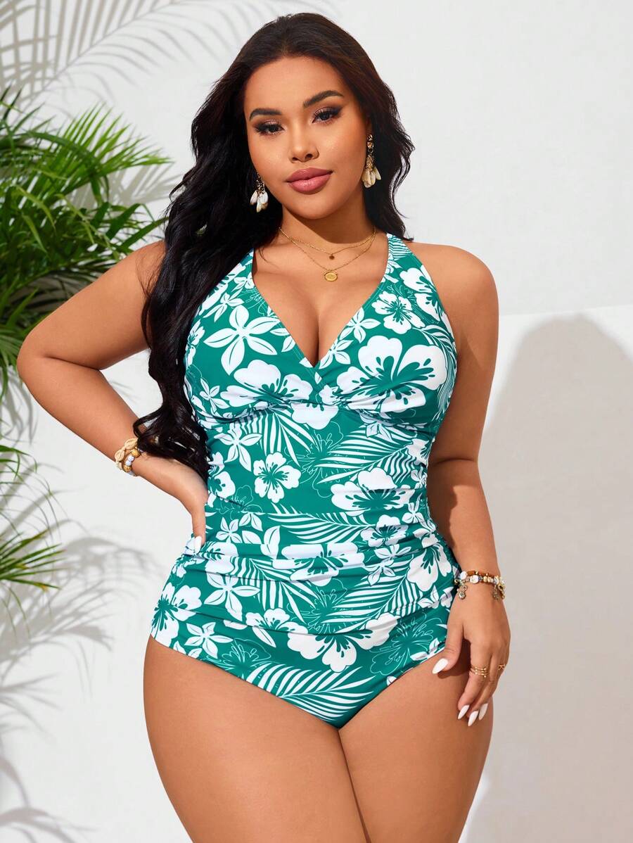 Maiô Estampa Floral com Decote Transpassado