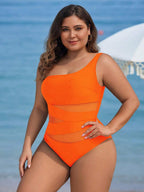 Maiô Plus Size One Shoulder Mesh