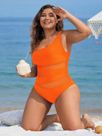 Maiô Plus Size One Shoulder Mesh