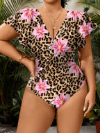 Maiô Preto Plus Size com Manga Borboleta