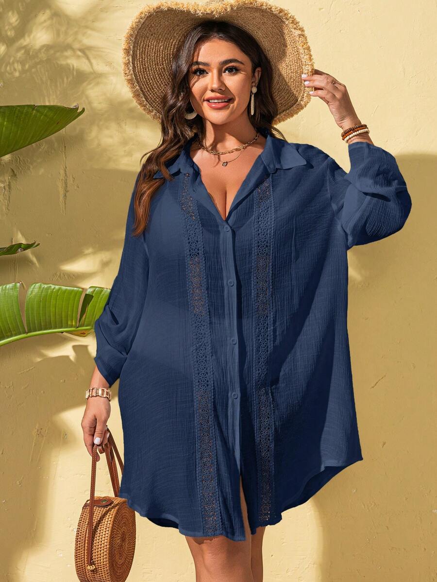 Saída de Praia Camisa Rendada Longa
