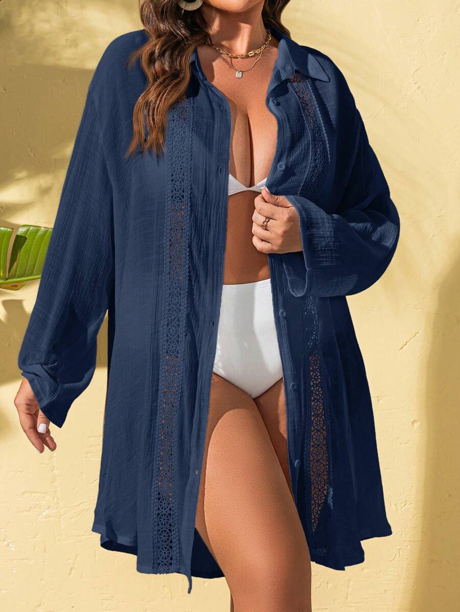 Saída de Praia Camisa Rendada Longa