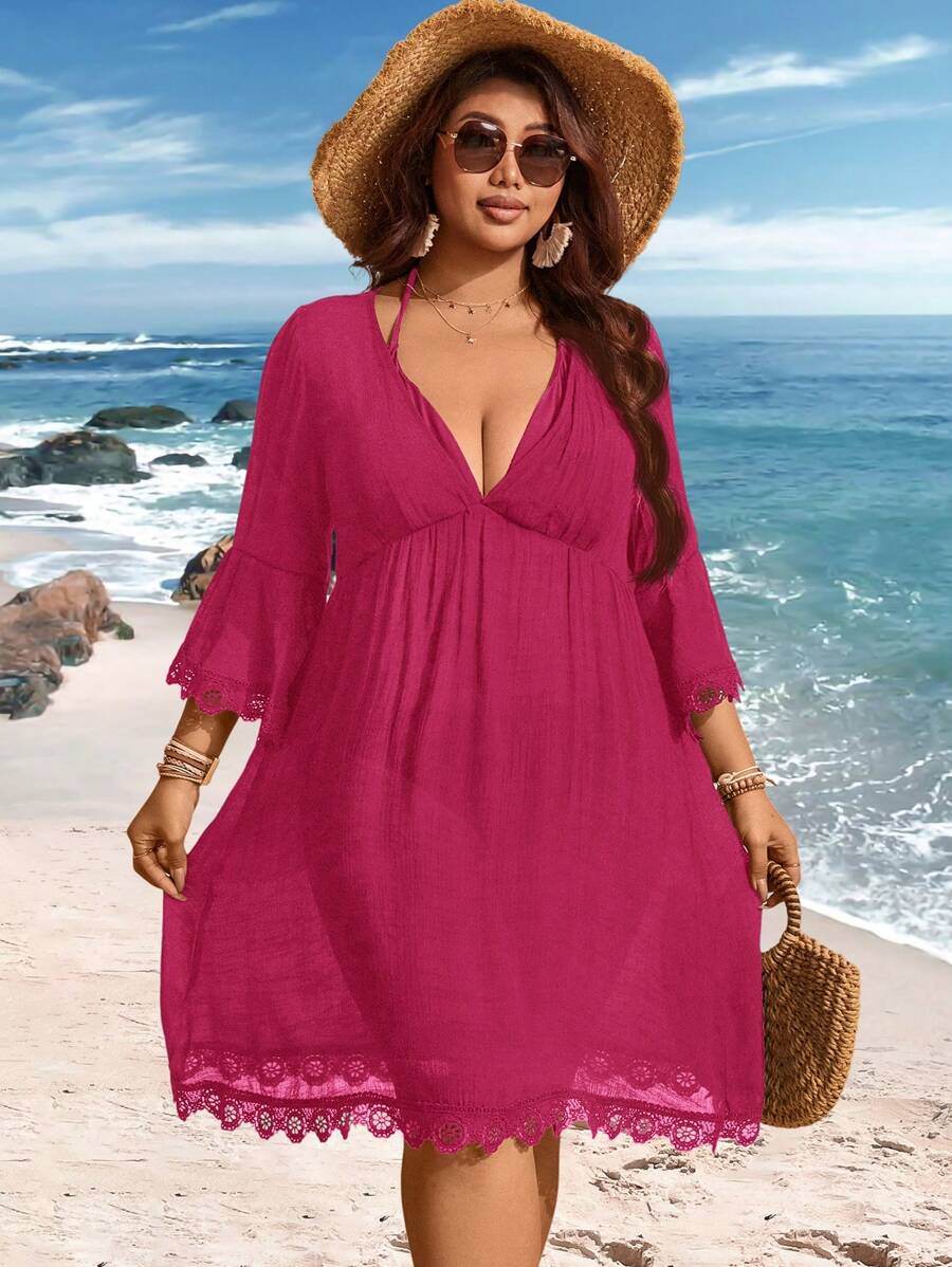 Saída de Praia Plus Size com Renda nas Barras