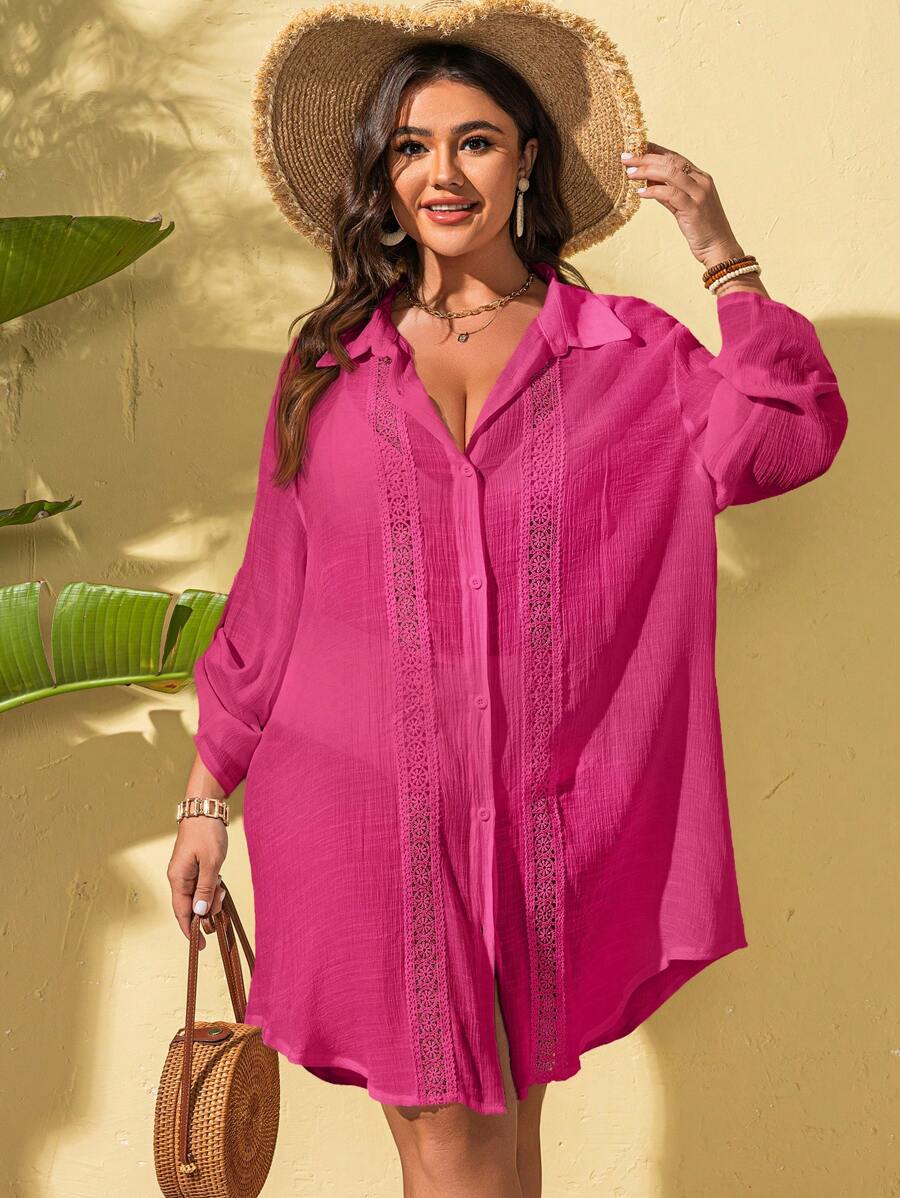 Saída de Praia Camisa Rendada Longa
