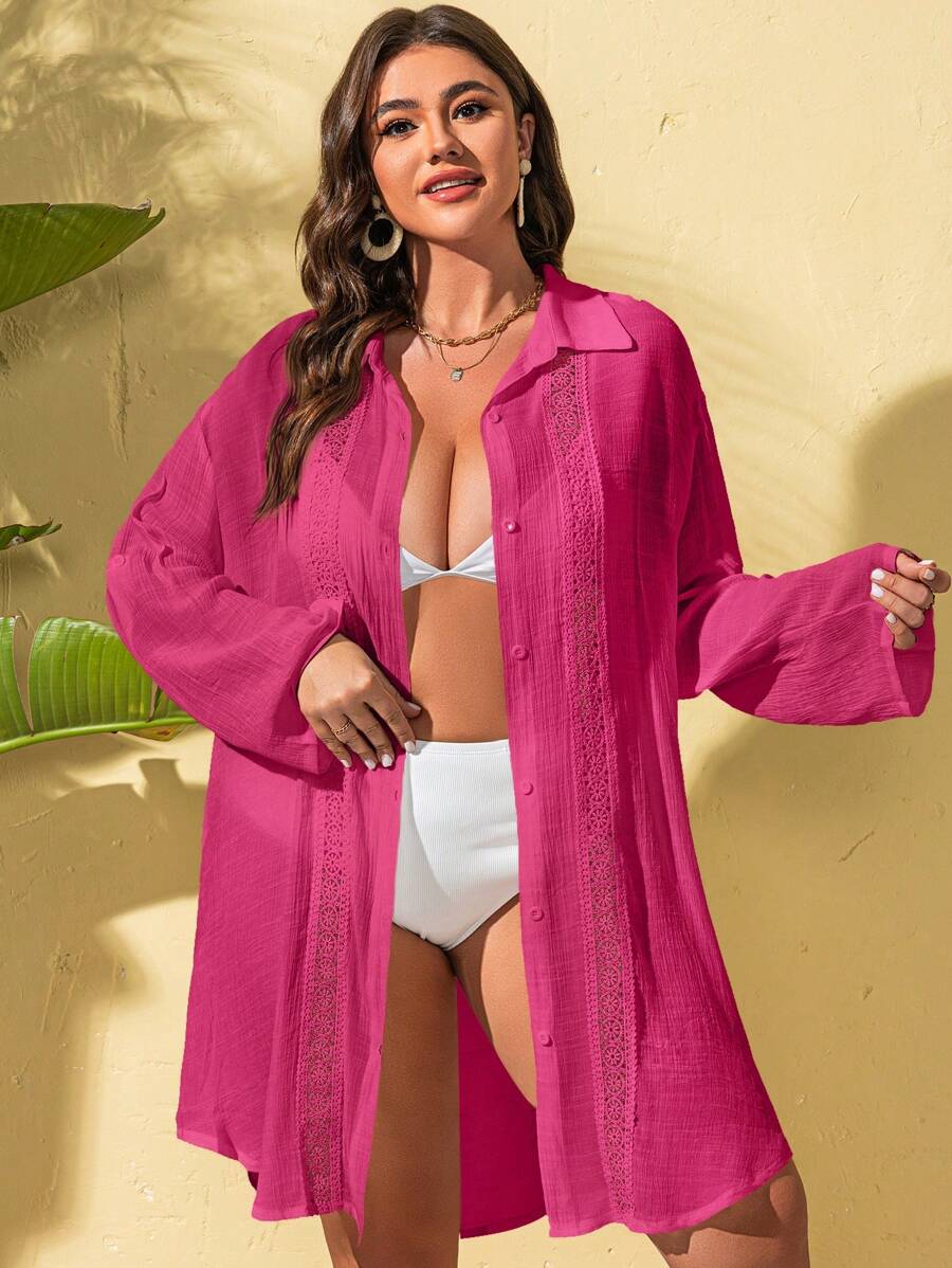 Saída de Praia Camisa Rendada Longa