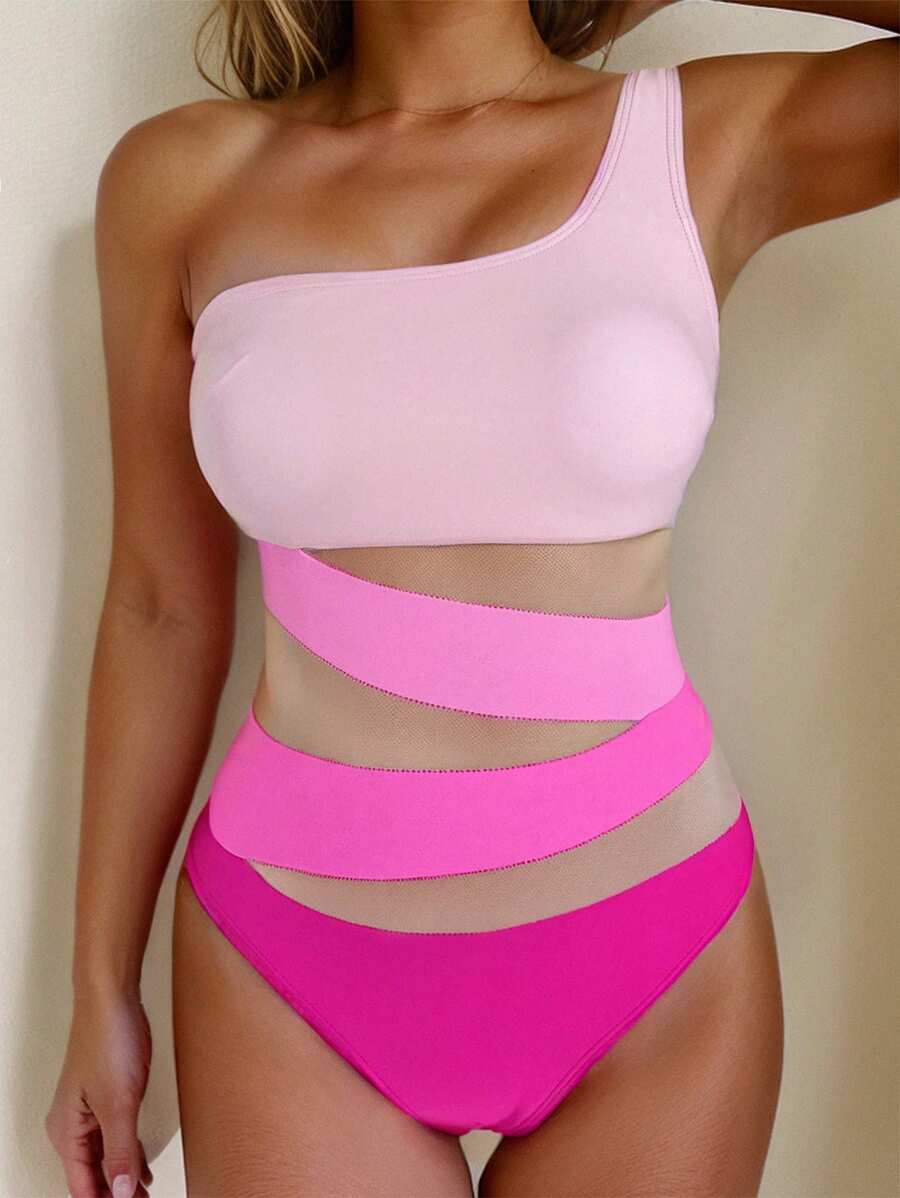 Maiô Ombro Único com Recortes em Tule