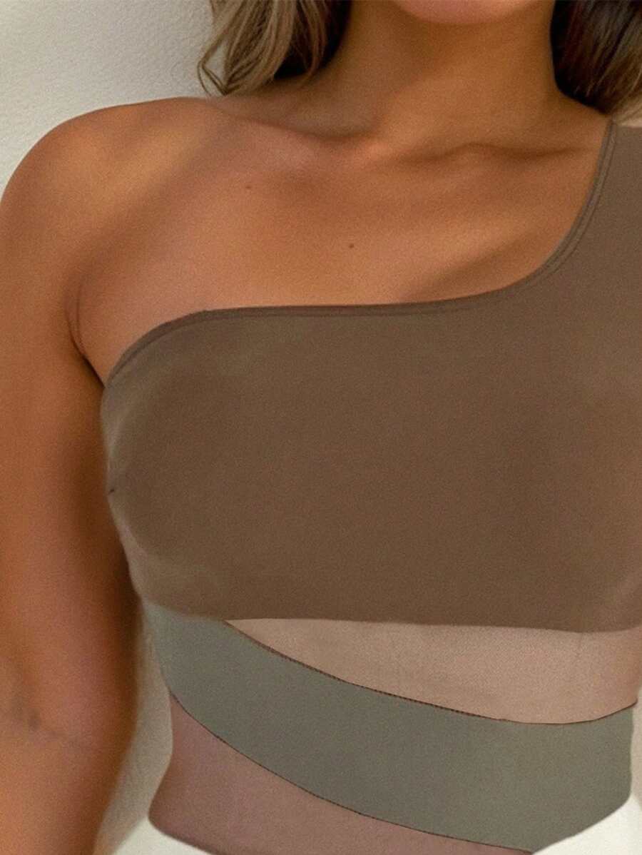 Maiô Ombro Único com Recortes em Tule