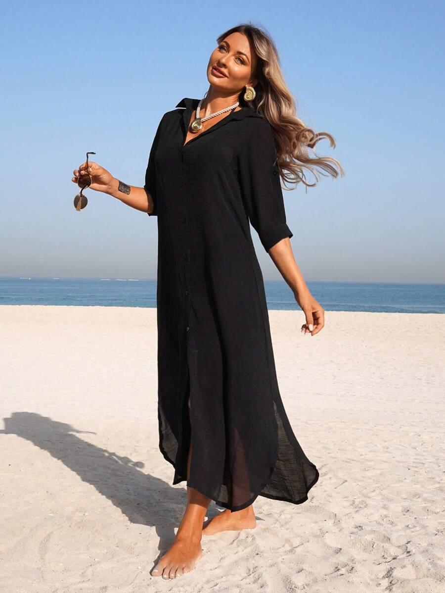 Saída de Praia Longa Camisa Aberta