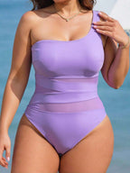 Maiô Plus Size One Shoulder Mesh