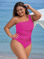 Maiô Plus Size One Shoulder Mesh