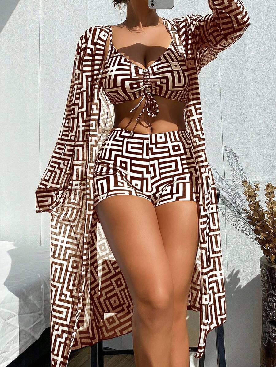 Conjunto Praia Geometric Chic 3 Peças