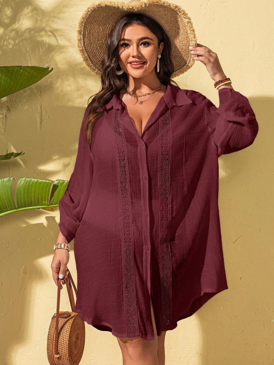 Saída de Praia Camisa Rendada Longa