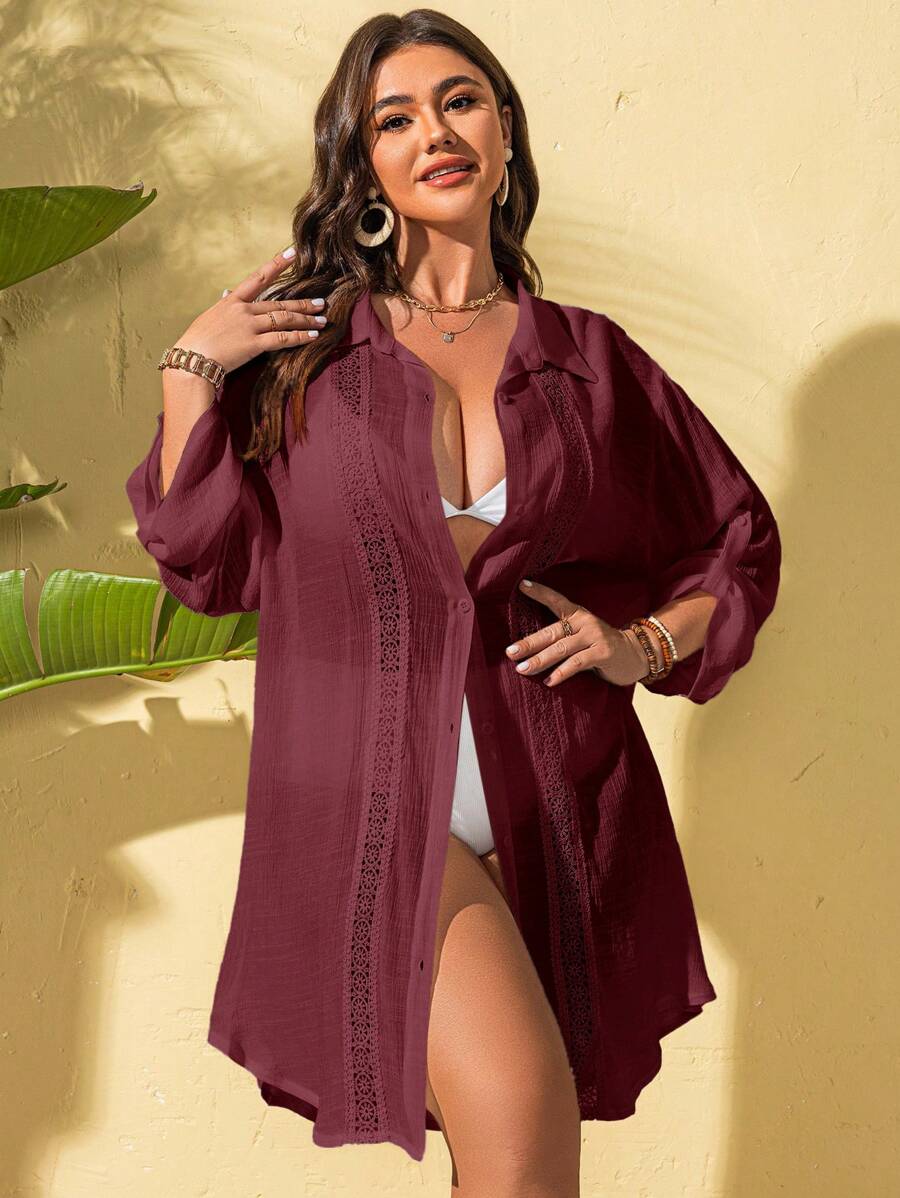 Saída de Praia Camisa Rendada Longa